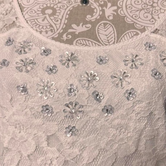 Abercrombie & Fitch White Lace Tank Top with Sequin Floral Detail Women's Medium - Picture 3 of 8